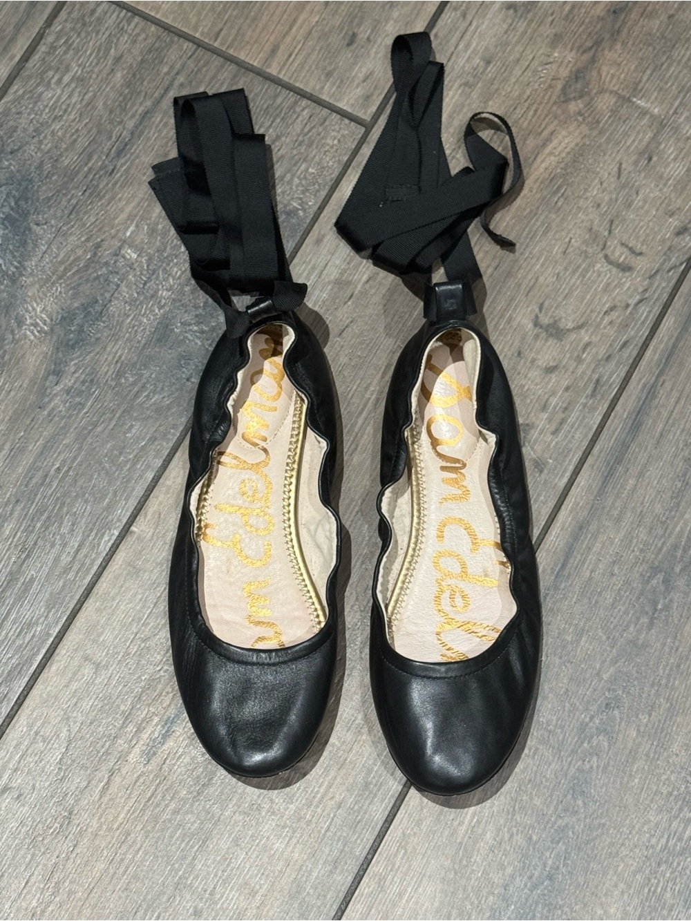 Sam Edelman Black Leather Ribbon Tie Ballet Flat 9.5